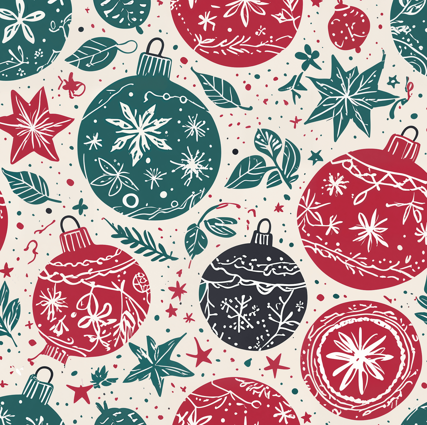 Retro Sprig & Bauble Swing – Mid - Century Modern Christmas Wrapping Paper