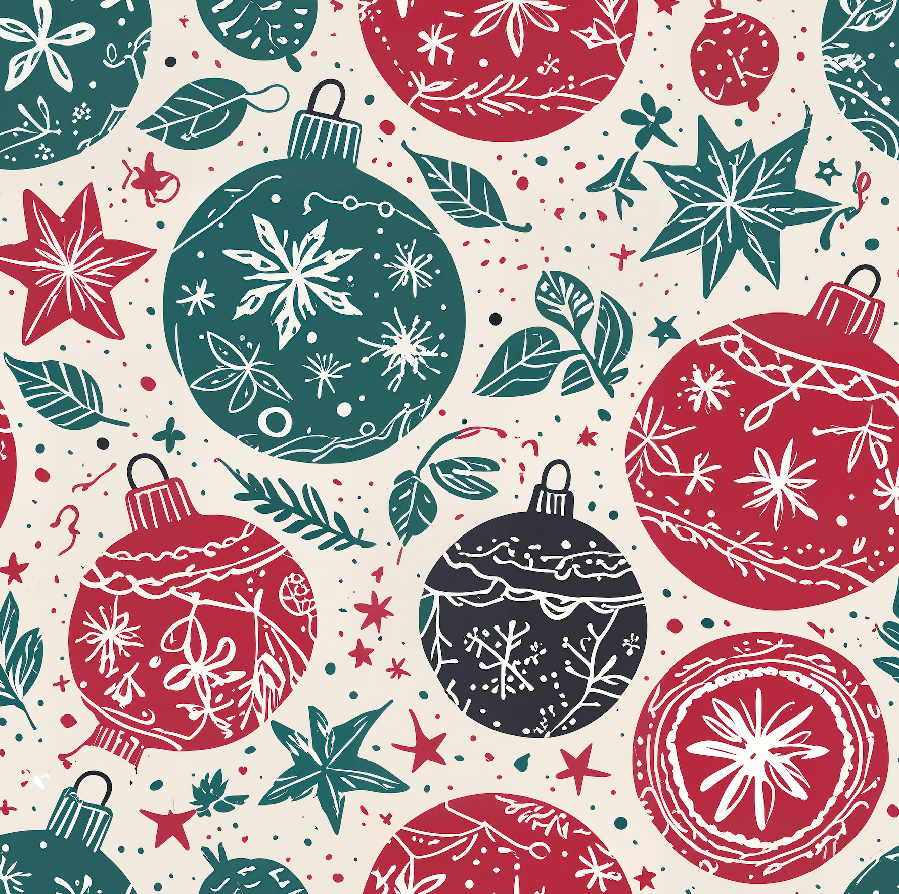 Retro Sprig & Bauble Swing – Mid - Century Modern Christmas Wrapping Paper