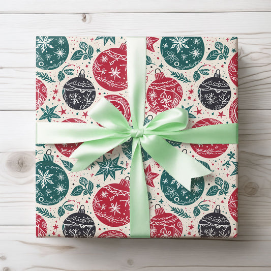 Retro Sprig & Bauble Swing – Mid - Century Modern Christmas Wrapping Paper
