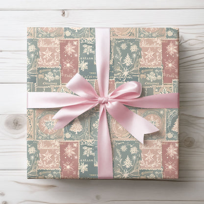 Merry Mail – Vintage Holiday Stamp Wrapping Paper
