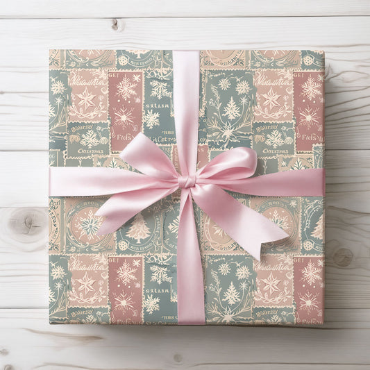 Merry Mail – Vintage Holiday Stamp Wrapping Paper