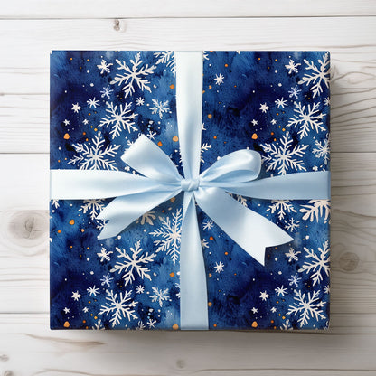 Snow Dazed – Midnight Blue Snowflake Wrapping Paper