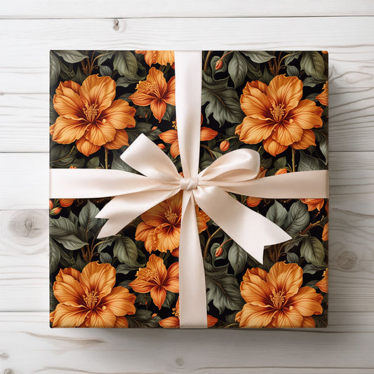 Vintage Orange Floral Wrapping Paper