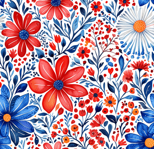 Red, White and Blue Floral Wrapping Paper