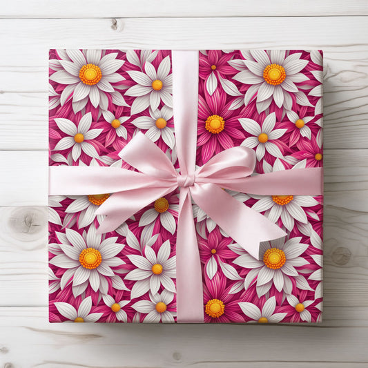 Pink & White Daisy Floral Gift Wrap Paper