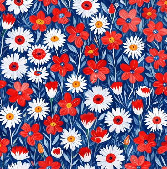 Vibrant Red, Blue and White Floral Wrapping Paper