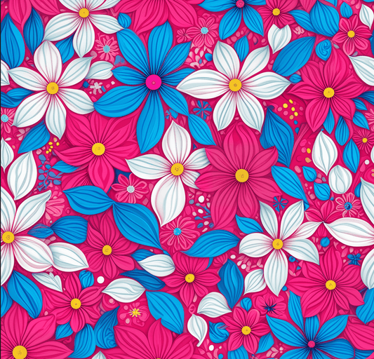 Vibrant Pink, White and Blue Floral Wrapping Paper