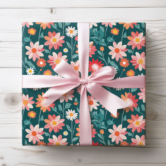Pink & Peach Floral Wrapping Paper Roll
