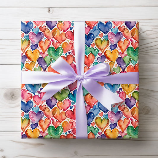 Vibrant Multicolor Heart Wrapping Paper Roll