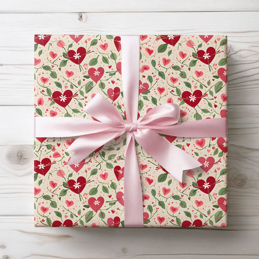 Orange Floral & Heart Wrapping Paper