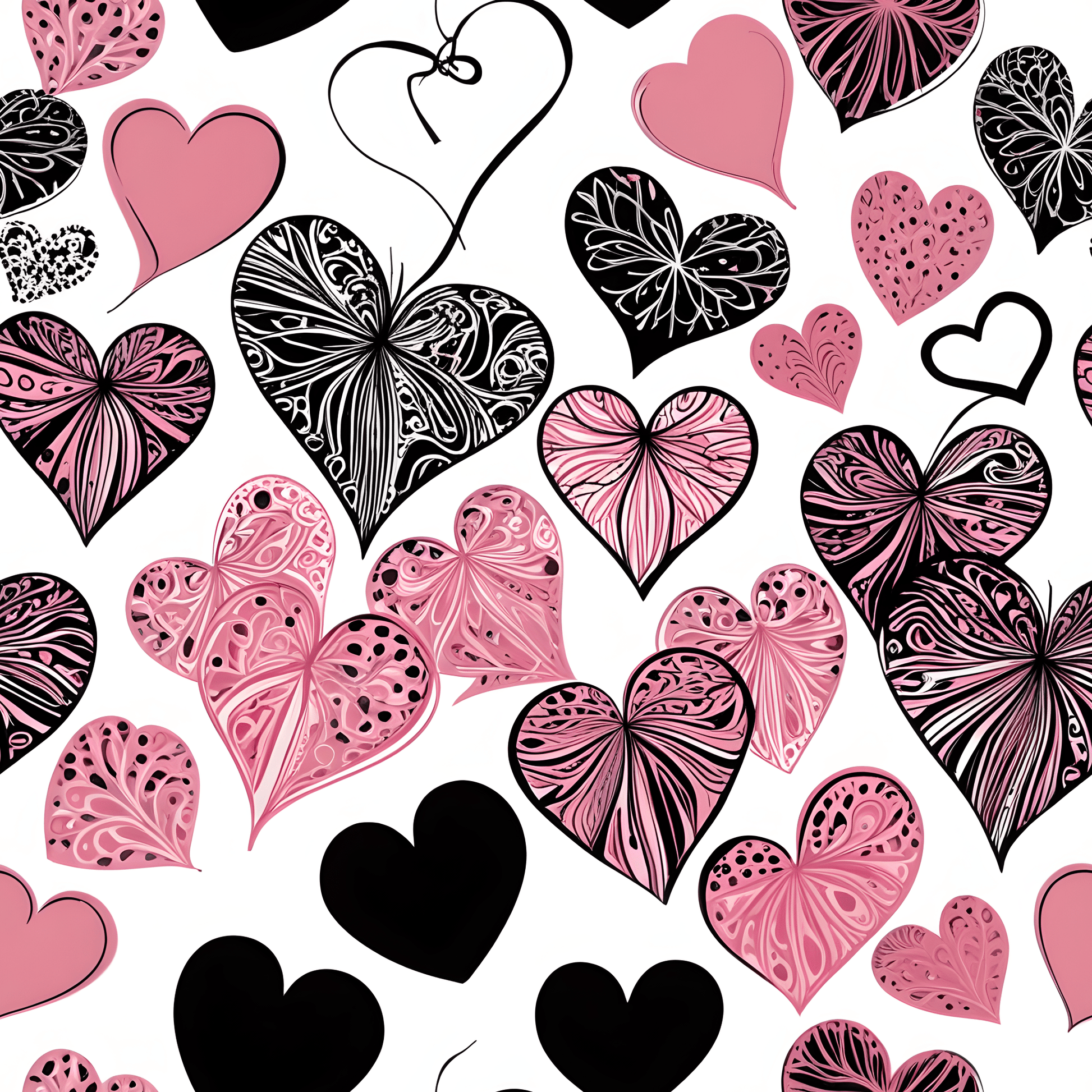 Pink & Black Heart Pattern Wrapping Paper