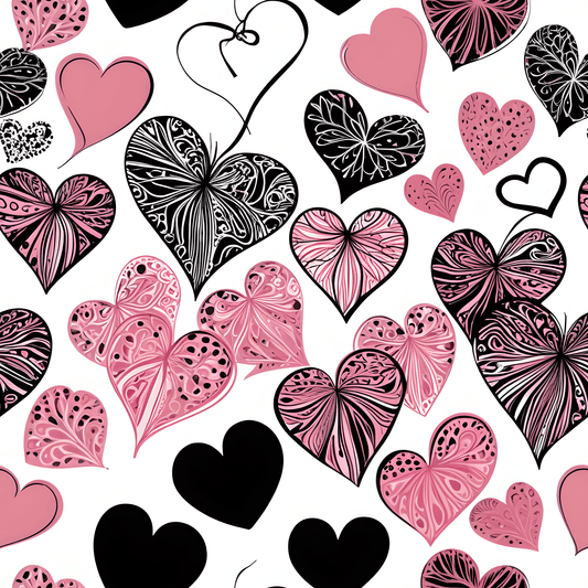 Pink & Black Heart Pattern Wrapping Paper