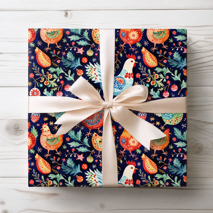 Vibrant Wrapping Paper Roll - Whimsical Chicken Design