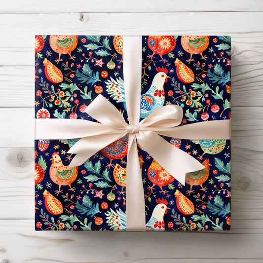Vibrant Wrapping Paper Roll - Whimsical Chicken Design
