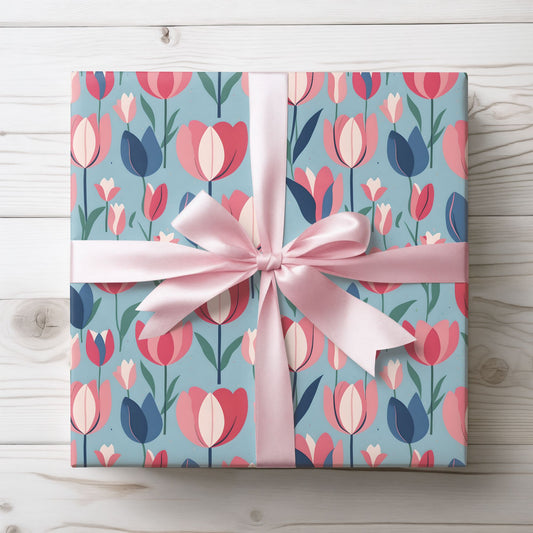 Chic Blue Tulip Wrapping Paper