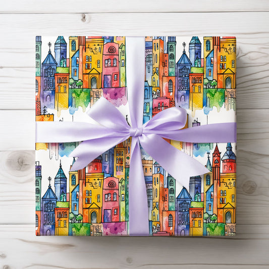 Colorful Cityscape Wrapping Paper - Gift Wrap