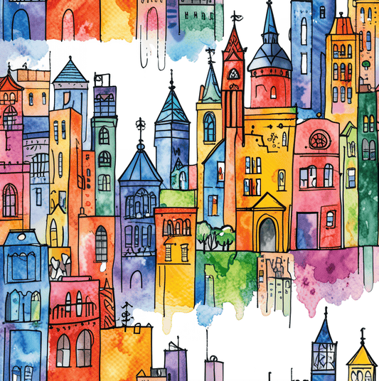 Colorful Cityscape Wrapping Paper - Gift Wrap