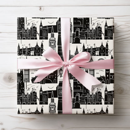 Chic Black & White Cityscape Wrapping Paper