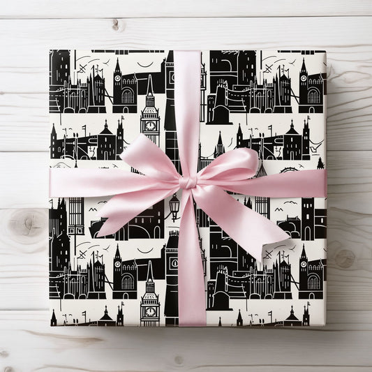 Chic Black & White Cityscape Wrapping Paper