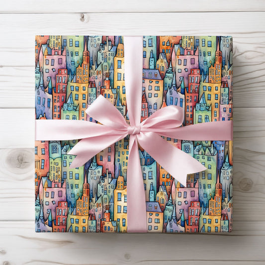 Colorful Pastel Cityscape Wrapping Paper