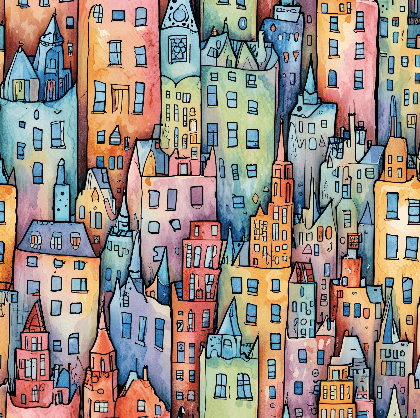 Colorful Pastel Cityscape Wrapping Paper