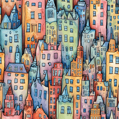 Colorful Pastel Cityscape Wrapping Paper