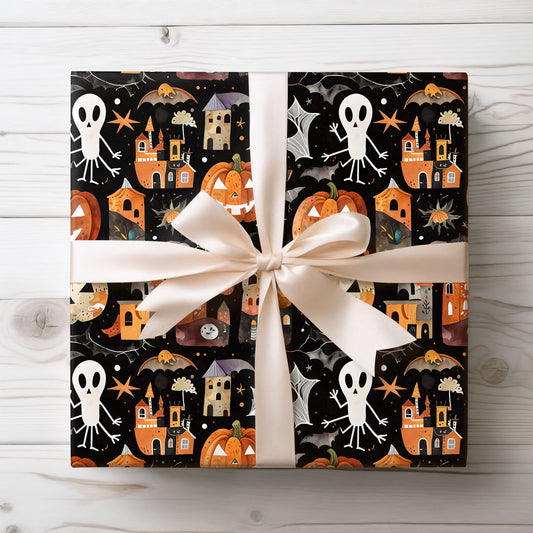 Halloween Wrapping Paper – Pumpkin & Ghost Design for Spooky Fun
