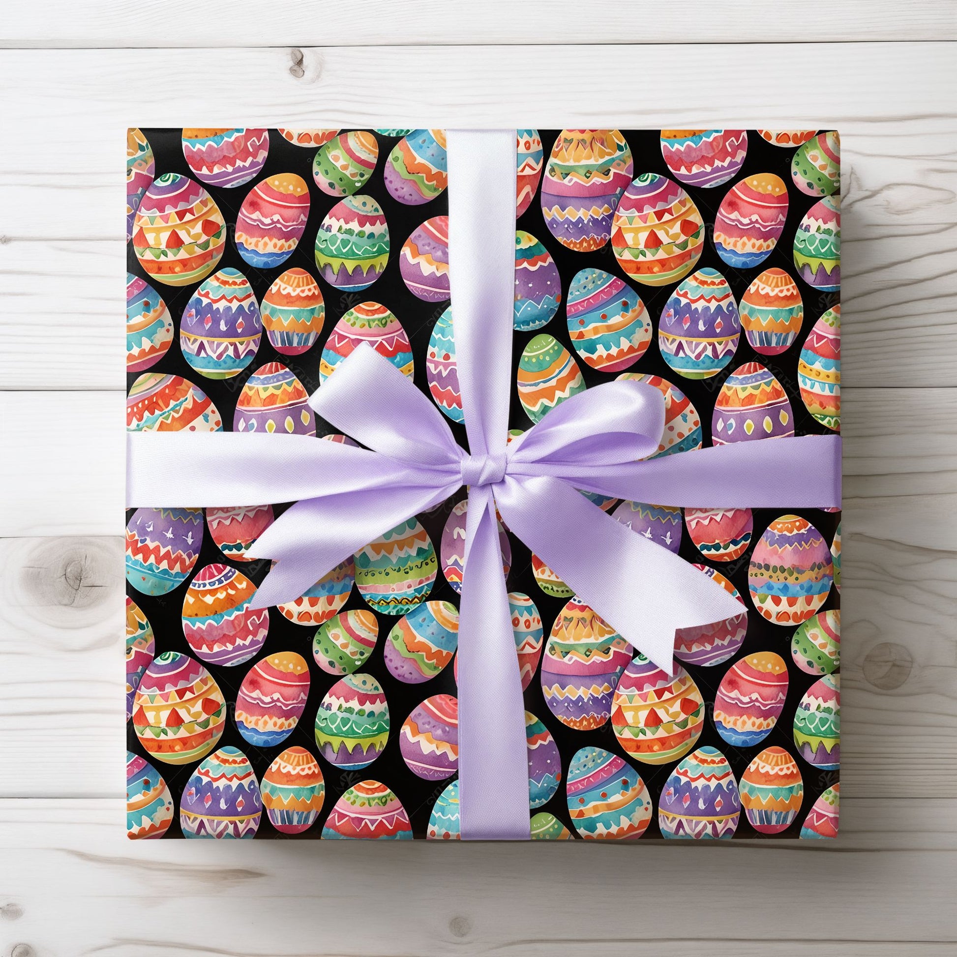 Colorful Easter Egg Wrapping Paper - Black