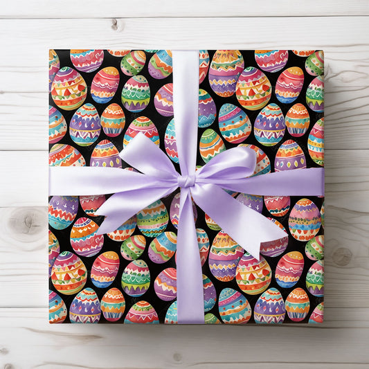 Colorful Easter Egg Wrapping Paper - Black