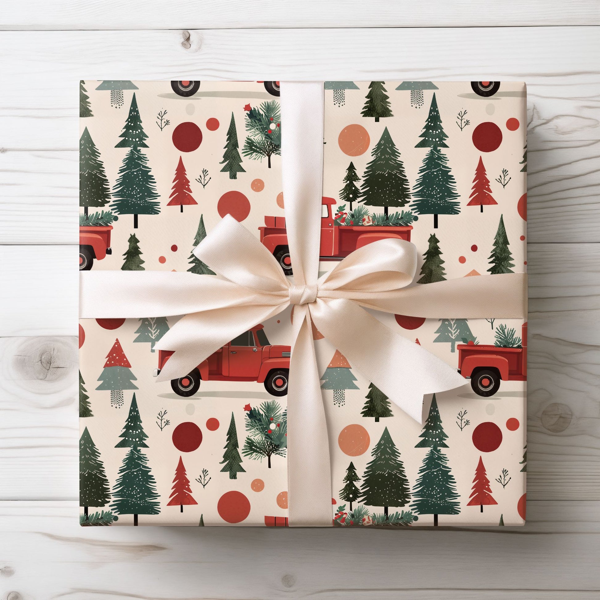 Haulin’ Holiday Cheer – Retro Truck & Tree Wrapping Paper