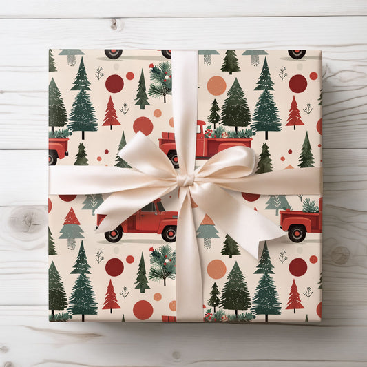 Haulin’ Holiday Cheer – Retro Truck & Tree Wrapping Paper
