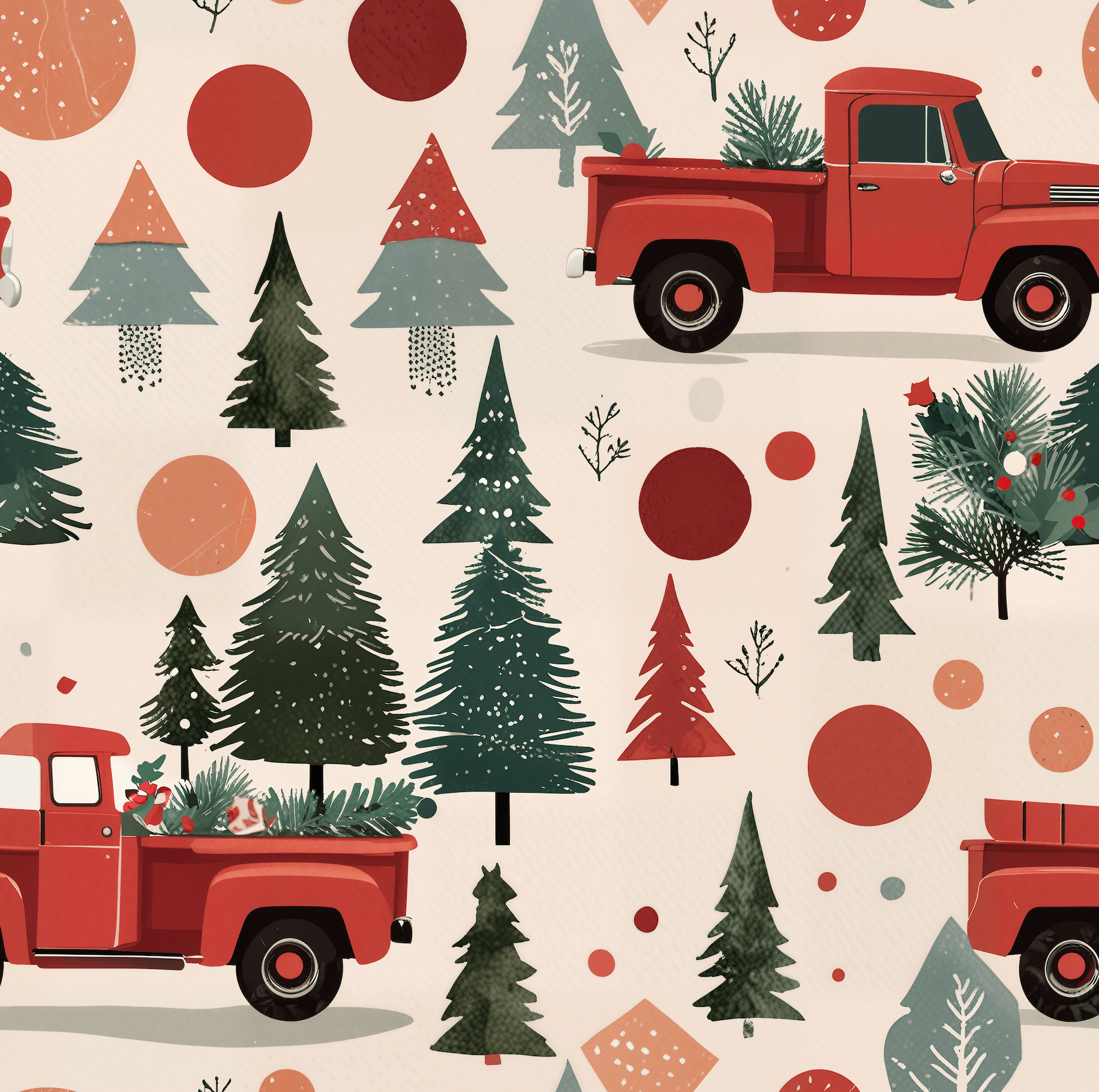 Haulin’ Holiday Cheer – Retro Truck & Tree Wrapping Paper