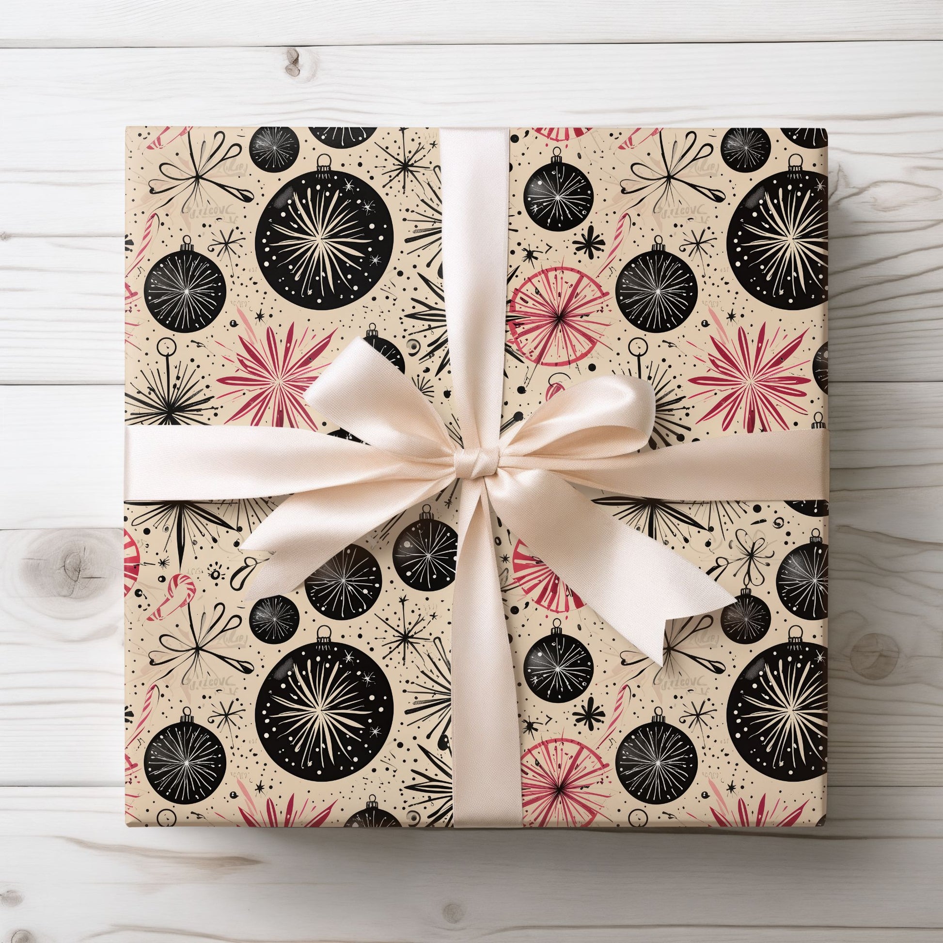 Atomic Tinsel Twist – Mid - Century Ornament Wrapping Paper