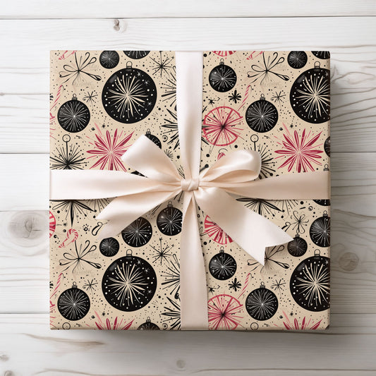 Atomic Tinsel Twist – Mid - Century Ornament Wrapping Paper