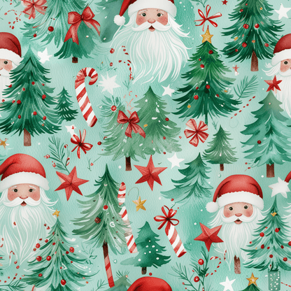 Jingle Beards & Forest Cheer – Santa & Trees Wrapping Paper