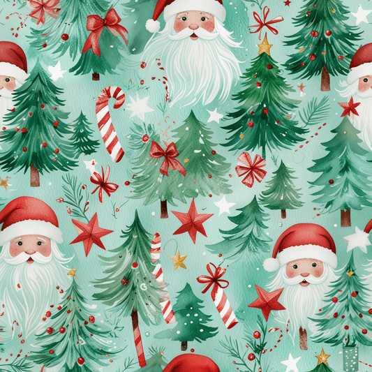 Jingle Beards & Forest Cheer – Santa & Trees Wrapping Paper
