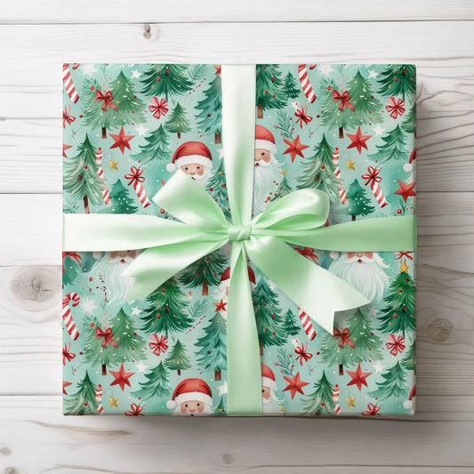 Jingle Beards & Forest Cheer – Santa & Trees Wrapping Paper
