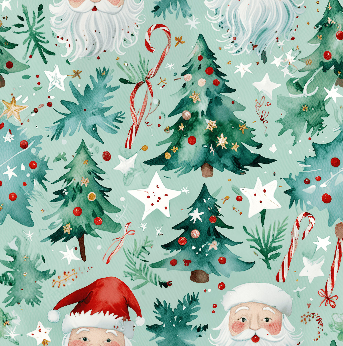 Santa’s Tree Lot – Whimsical Watercolor Christmas Wrapping Paper