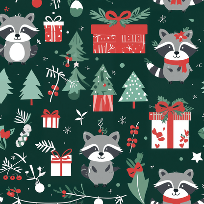 Trash Panda Tidings – Mischievous Raccoon Christmas Wrapping Paper