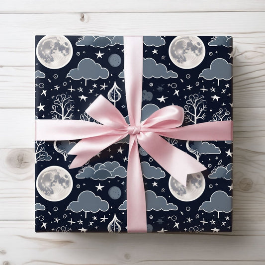 Celestial Night Wrapping Paper - Starry Skies Gift Wrap, Elegant Gift Wrap, Eco-Friendly Wrapping Paper, Holiday and Birthday Decor