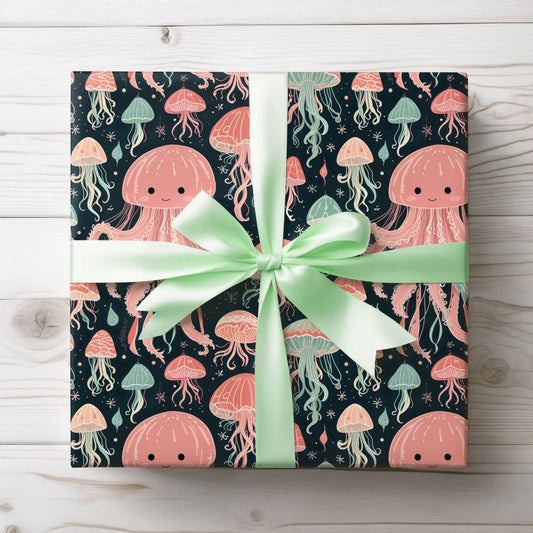Ocean-Inspired Wrapping Paper, Nautical Gift Wrap, Jellyfish Print Paper, Marine Theme Decor, Undersea Gift Wrapping