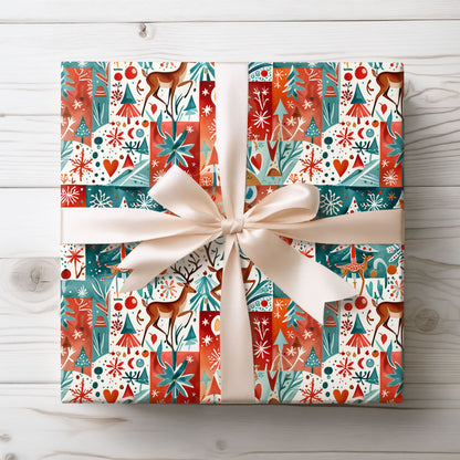Patch Me If You Sleigh – Abstract Holiday Reindeer Wrapping Paper