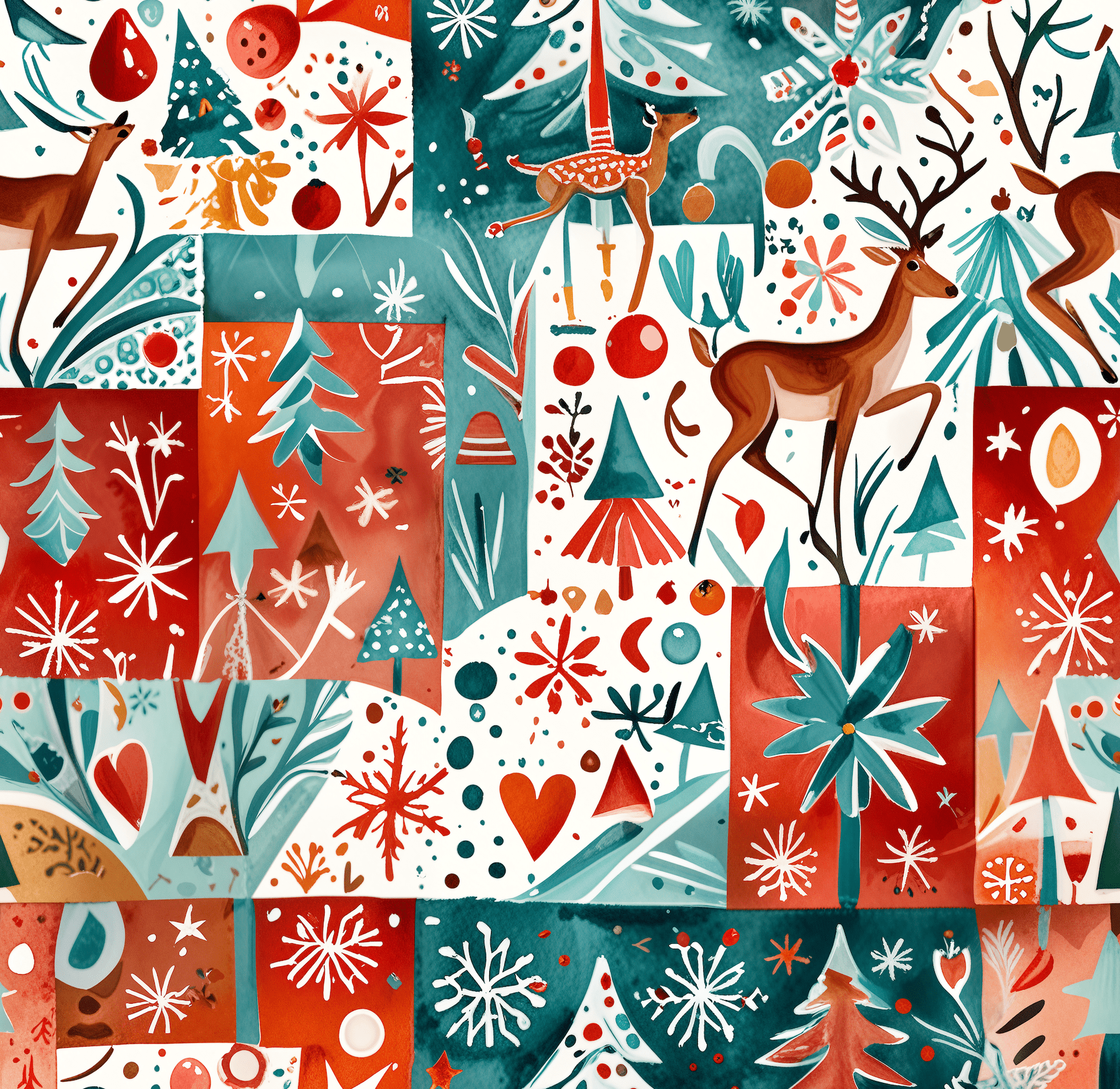 Patch Me If You Sleigh – Abstract Holiday Reindeer Wrapping Paper