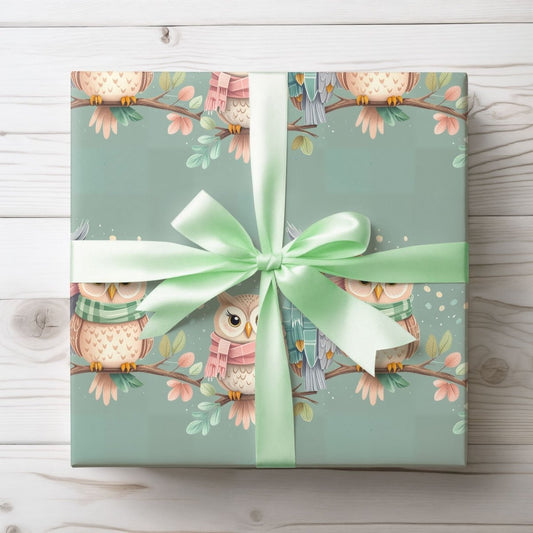 Owl-Themed Wrapping Paper, Whimsical Gift Wrap for All Occasions, Cute Animal Pattern, Eco-Friendly Gift Supplies, Birthday and Holiday Wrap