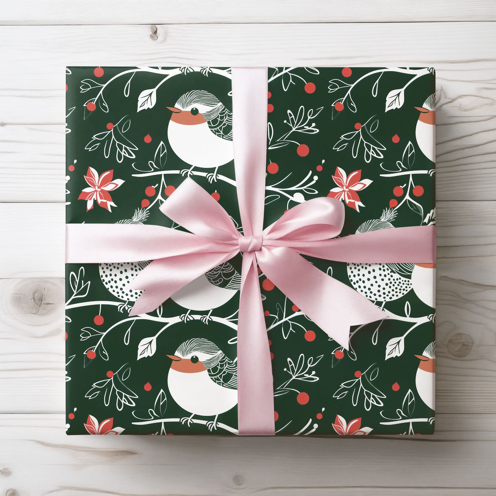 Chirp & Cheer – Festive Birds & Berries Christmas Wrapping Paper