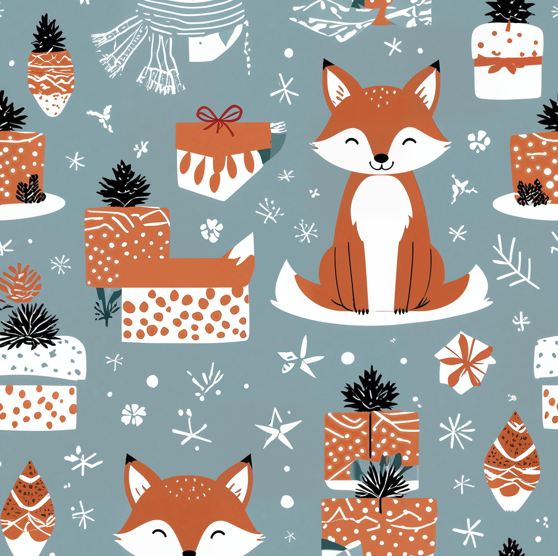 Foxes & Firsprigs – Cozy Critters Holiday Wrapping Paper