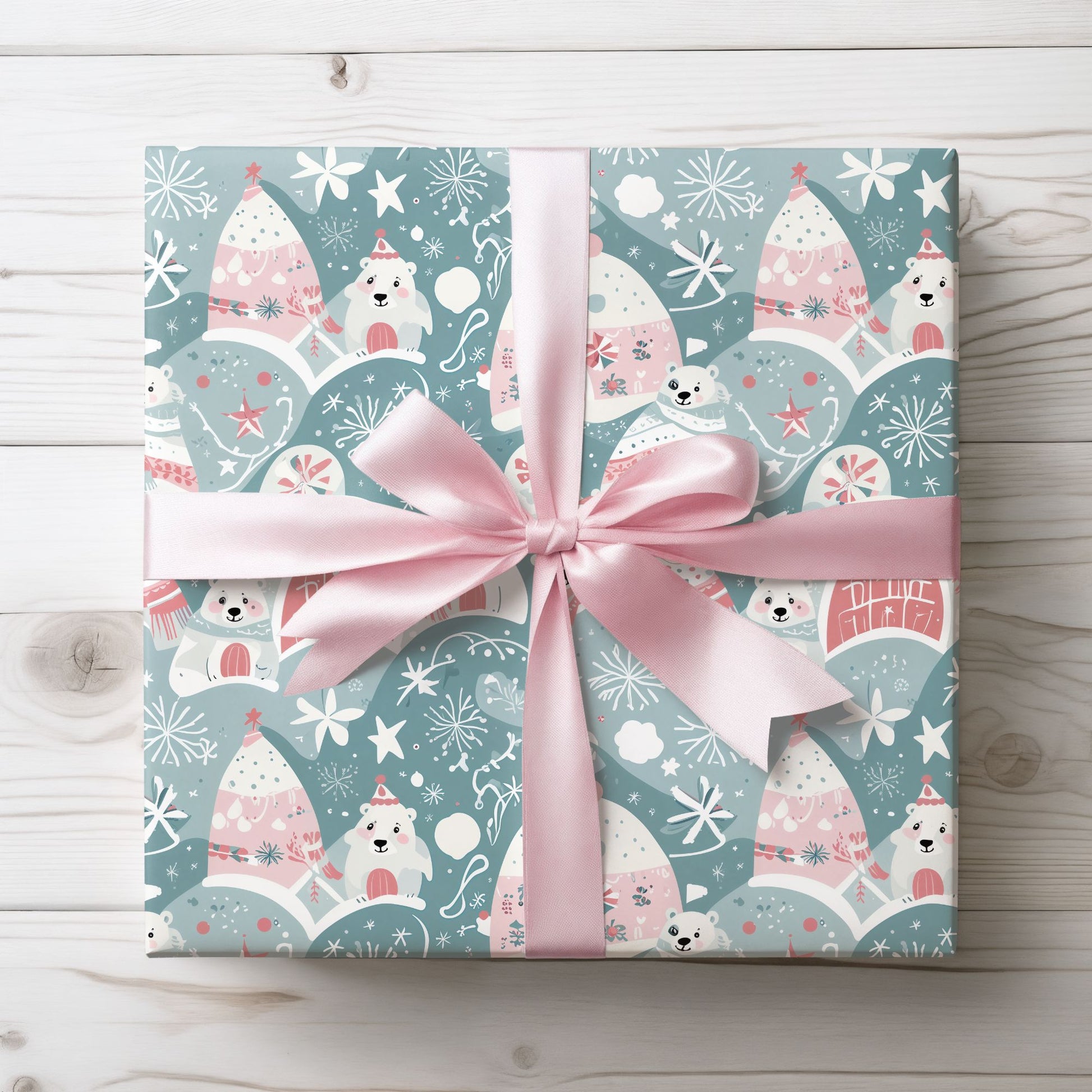 Icy Paws & Peppermint Igloos – Arctic Wonderland Wrapping Paper