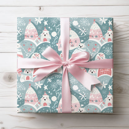 Icy Paws & Peppermint Igloos – Arctic Wonderland Wrapping Paper
