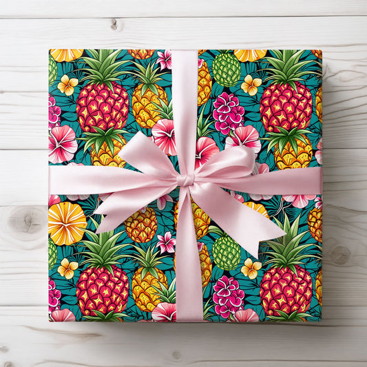 Wrapping Paper - Tropic Treat Pineapple Floral Hawaiian Gift Wrap
