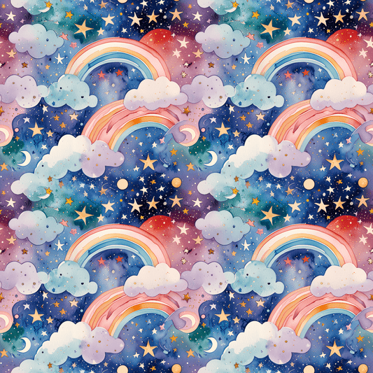 Celestial Rainbows – Whimsical Night Sky Wrapping Paper